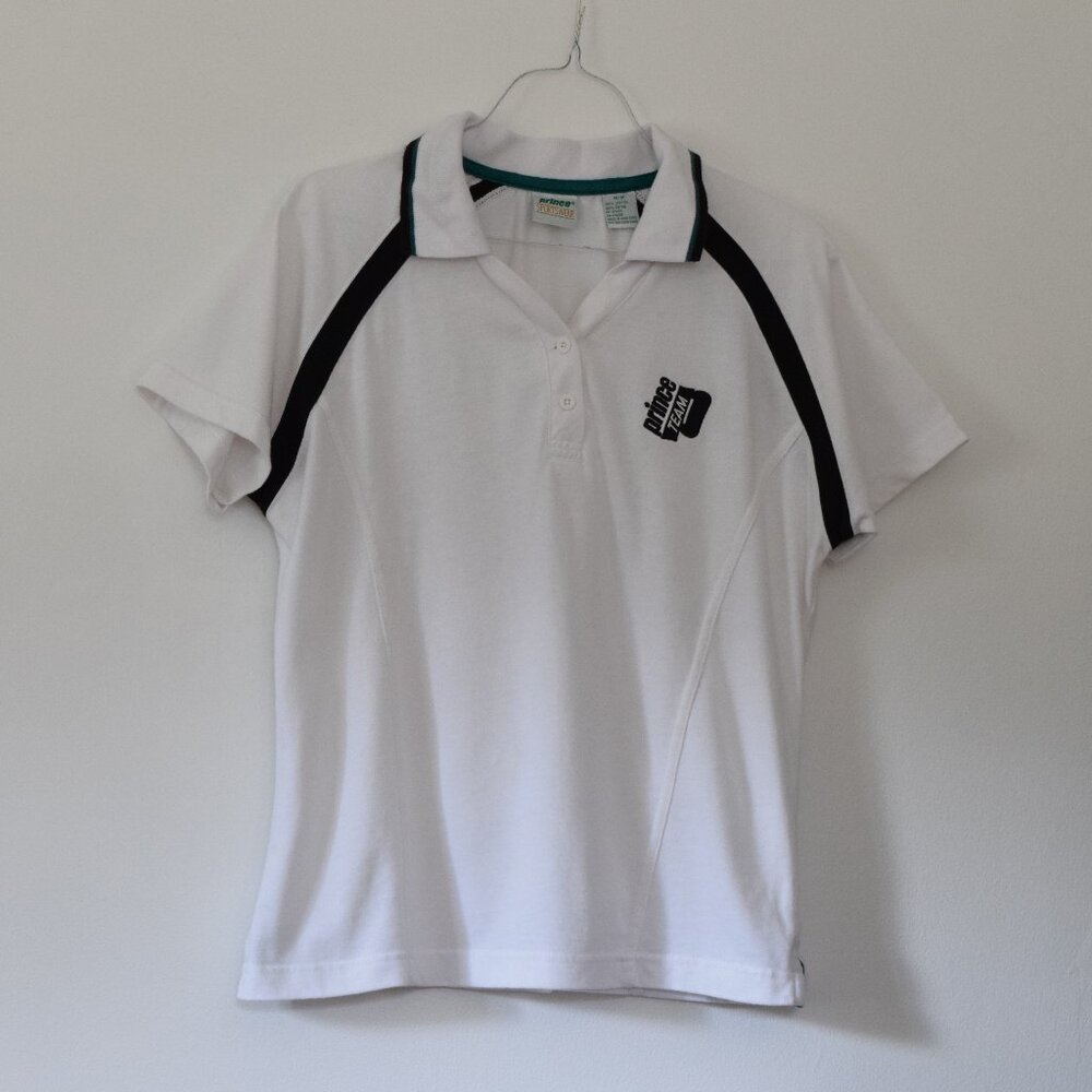 PRINCE Vintage 90s White Preppy Short Sleeve Cotton Tennis Polo Tee | Size M